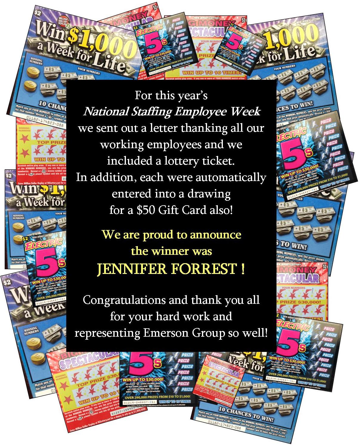 National Staffing Week lottery winner gift card
