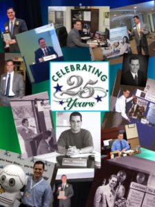 collage of bill celebrating 25 years emerson anniversary