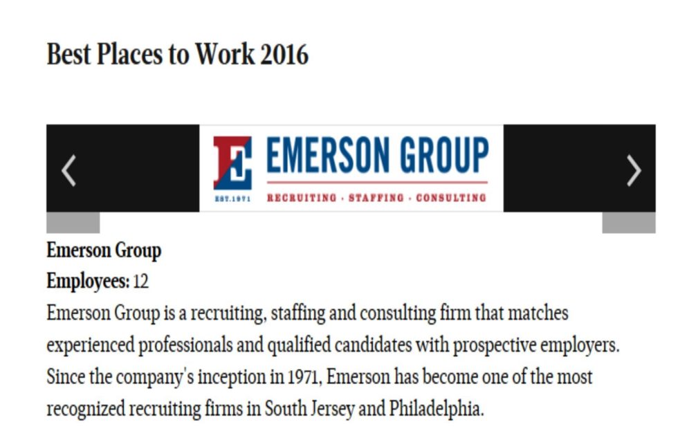 THIRD CONSECUTIVE YEAR, EMERSON GROUP LISTED AS PBJ’S 2016 BEST PLACES